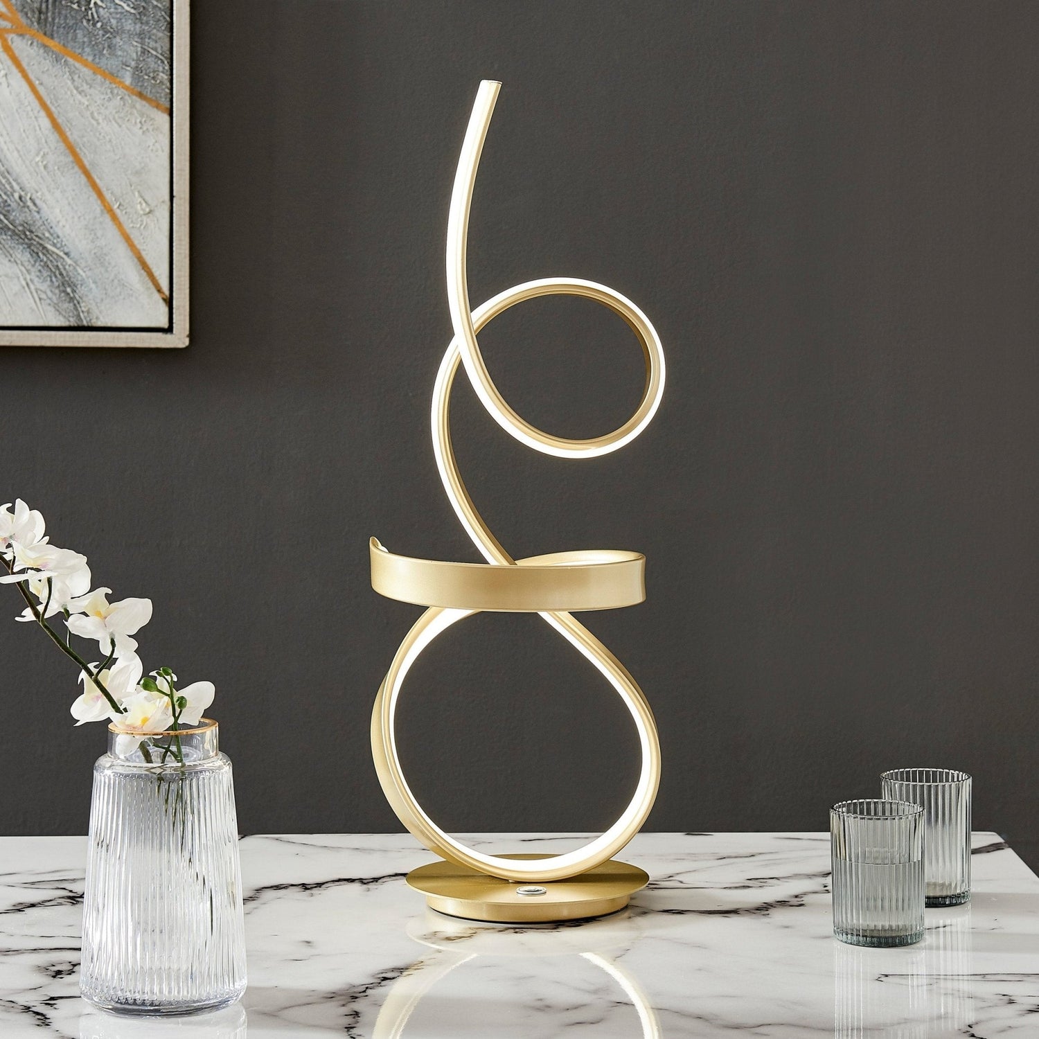 Amsterdam Gold Table Lamp // Led Strip & Touch Dimmer | Finesse | Home Elegance USA