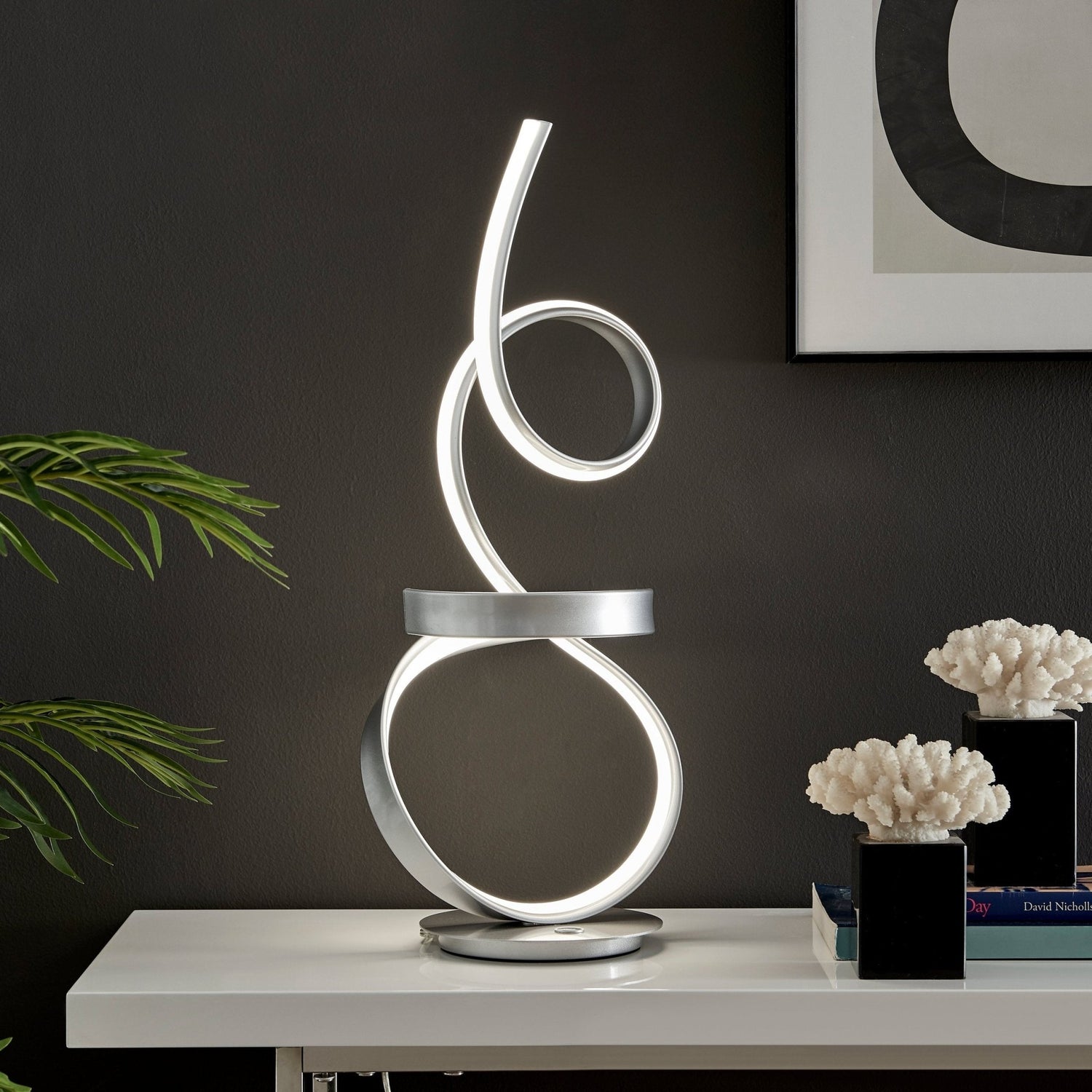 Amsterdam Silver Table Lamp // Led Strip & Touch Dimmer | Finesse | Home Elegance USA