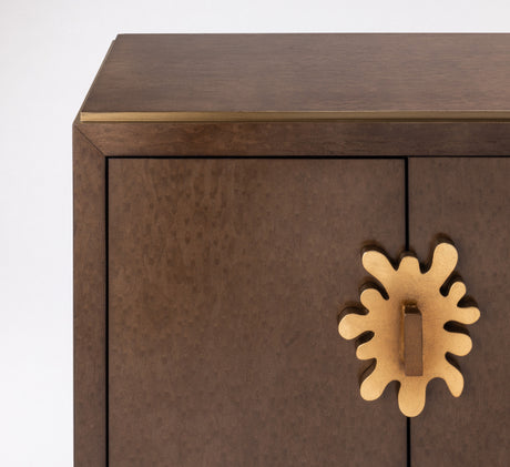 Dark Caramel Bird’s Eye Maple Cabinet with Optional Goldleaf Mirror – Artmax 2735-S - sold by Home Elegance USA