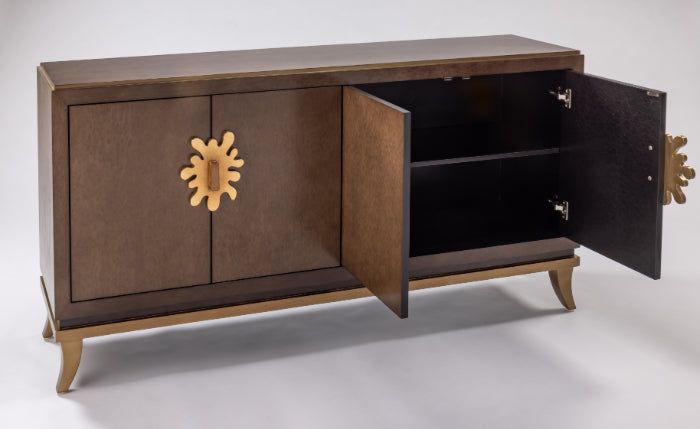 Dark Caramel Bird’s Eye Maple Cabinet with Optional Goldleaf Mirror – Artmax 2735-S - Home Elegance USA