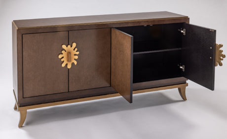 Dark Caramel Bird’s Eye Maple Cabinet with Optional Goldleaf Mirror – Artmax 2735-S - sold by Home Elegance USA
