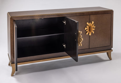 Dark Caramel Bird’s Eye Maple Cabinet with Optional Goldleaf Mirror – Artmax 2735-S - sold by Home Elegance USA