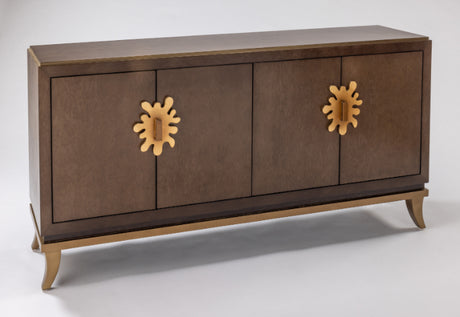 Dark Caramel Bird’s Eye Maple Cabinet with Optional Goldleaf Mirror – Artmax 2735-S - sold by Home Elegance USA