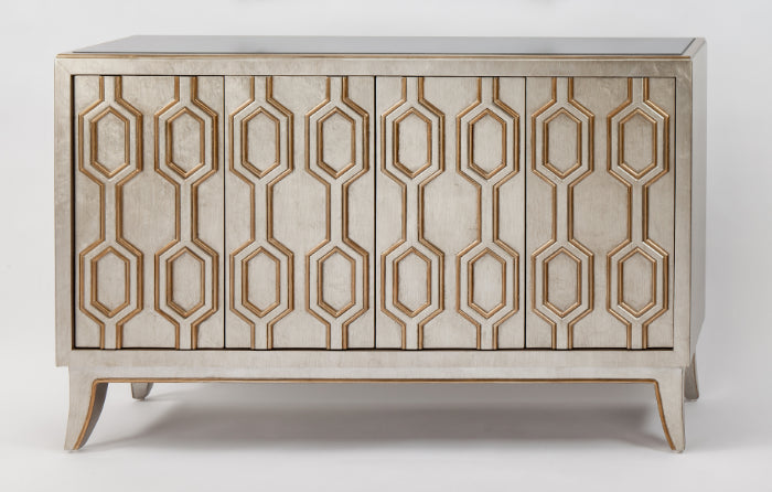 Aged Metallic Gold & Silver Cabinet 2919-S with Black Glass Top – Artmax 2919-S - Home Elegance USA