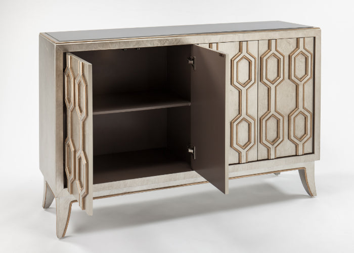 Aged Metallic Gold & Silver Cabinet 2919-S with Black Glass Top – Artmax 2919-S - Home Elegance USA