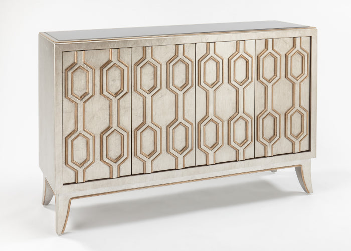 Aged Metallic Gold & Silver Cabinet 2919-S with Black Glass Top – Artmax 2919-S - Home Elegance USA