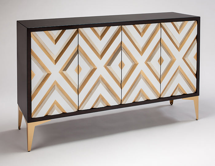 Grained Kona & Carved Diamond Cabinet with Optional Gold Mirror – Artmax 2924-S - Home Elegance USA