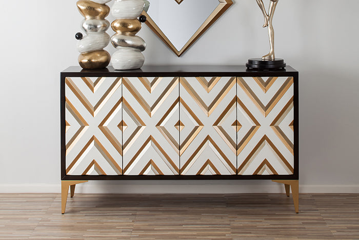 Grained Kona & Carved Diamond Cabinet with Optional Gold Mirror – Artmax 2924-S - Home Elegance USA