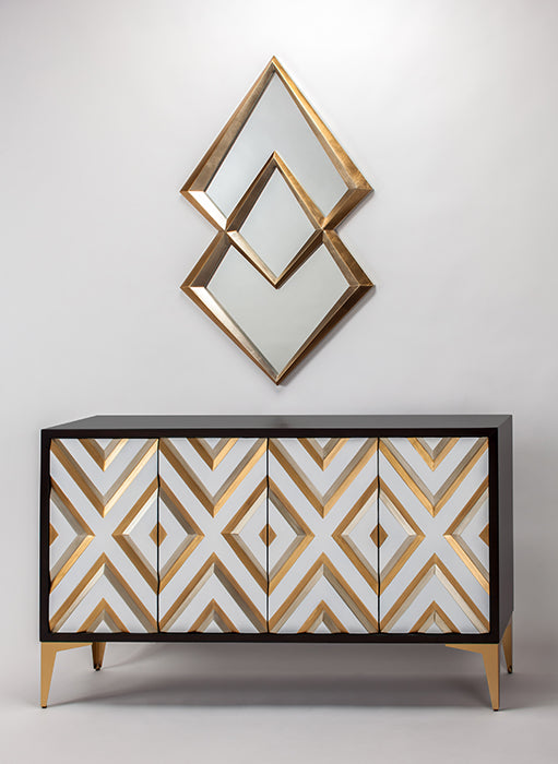 Grained Kona & Carved Diamond Cabinet with Optional Gold Mirror – Artmax 2924-S - Home Elegance USA