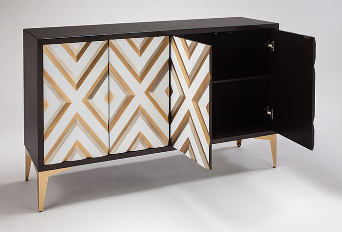 Grained Kona & Carved Diamond Cabinet with Optional Gold Mirror – Artmax 2924-S - Home Elegance USA