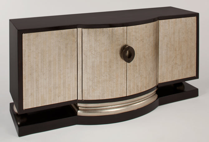 Expresso Cabinet with Goldleaf Parquet Doors & Silver Base – Artmax 3843-S - Home Elegance USA