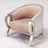 Beige armchair with silver metal frame on a white background