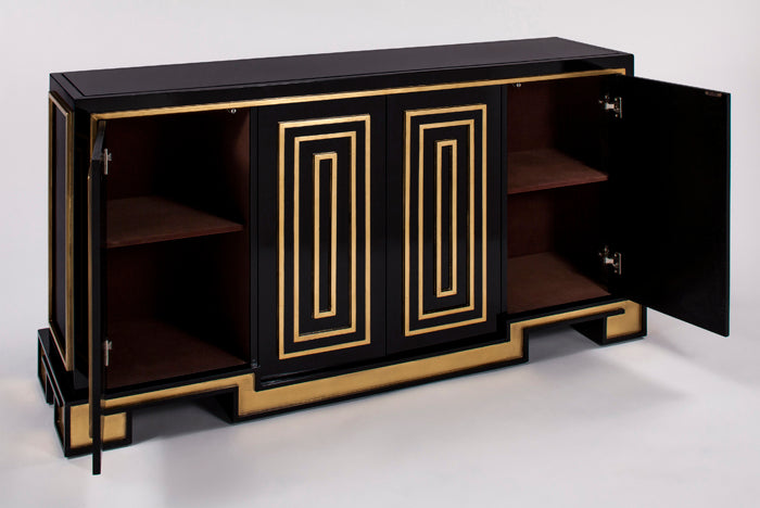 Artmax 4440-S Cabinet with Black & Goldleaf Finish + 4440-FM Mirror - Home Elegance USA