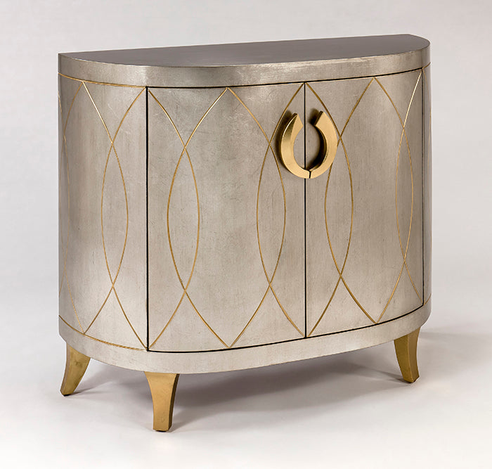 Artmax 4458 Cabinet & Mirror Set – Silverleaf with Gold Accents - Home Elegance USA