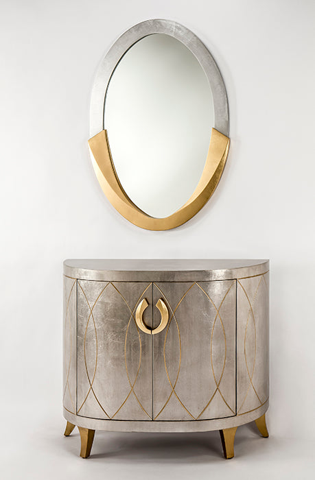 Artmax 4458 Cabinet & Mirror Set – Silverleaf with Gold Accents - Home Elegance USA