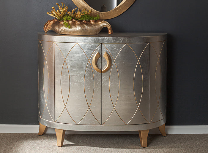 Artmax 4458 Cabinet & Mirror Set – Silverleaf with Gold Accents - Home Elegance USA