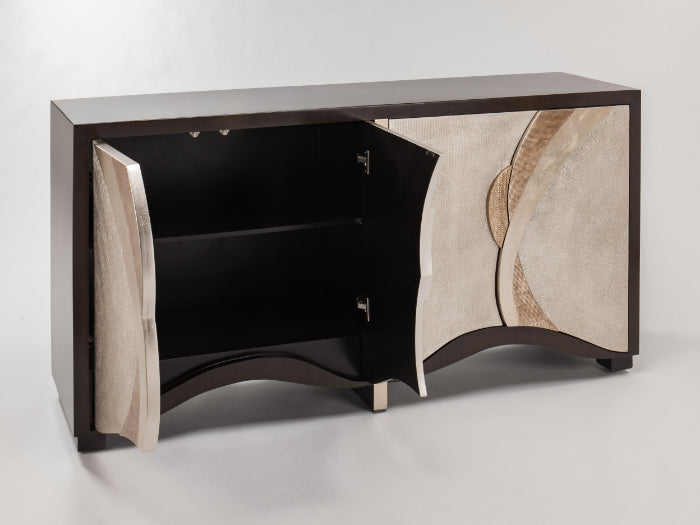 Medium Brown Mesh Texture Cabinet 4F08-S with Optional Warm Silverleaf Mirror – Artmax - Home Elegance USA