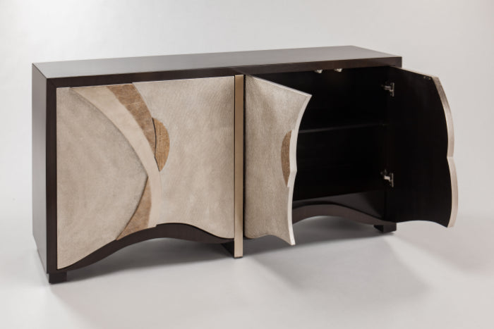 Medium Brown Mesh Texture Cabinet 4F08-S with Optional Warm Silverleaf Mirror – Artmax - Home Elegance USA