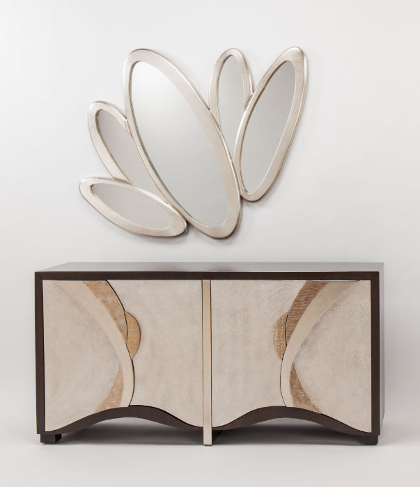 Medium Brown Mesh Texture Cabinet 4F08-S with Optional Warm Silverleaf Mirror – Artmax - Home Elegance USA