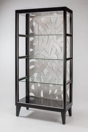 Contemporary Curio Cabinet Black & Silver Finish with Glass Shelves – Artmax - sold by Home Elegance USA