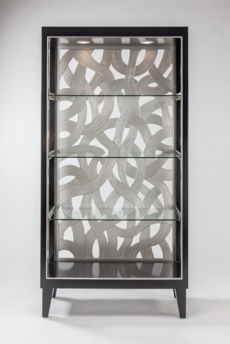 Contemporary Curio Cabinet In Black/Silver FInish front | Artmax - Home Elegance USA