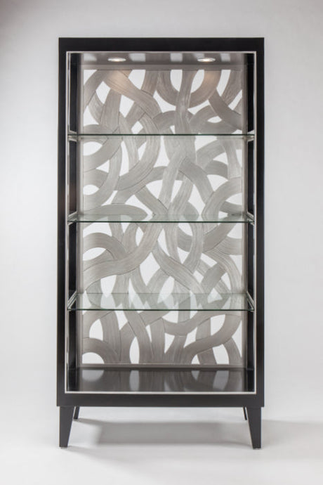 Contemporary Curio Cabinet Black & Silver Finish with Glass Shelves – Artmax - sold by Home Elegance USA