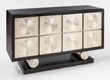 Decorative cabinet with circular patterns on a white background