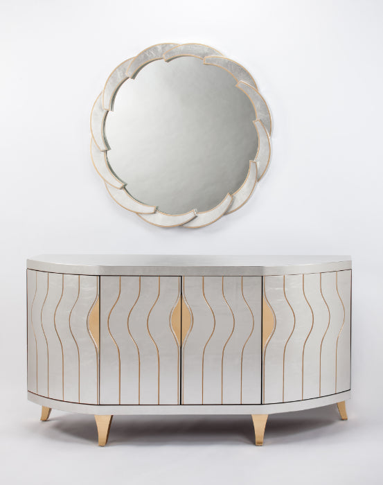 Silverleaf Cabinet 2720-S with Gold Etched Design & Optional Round Mirror – Artmax - Home Elegance USA