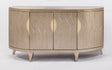 Artmax Soft Goldleaf Cabinet with silver etched vertical design, gold door details, protective glass top, 4 doors, 1 shelf, and optional 44" round mirror with silver trim.