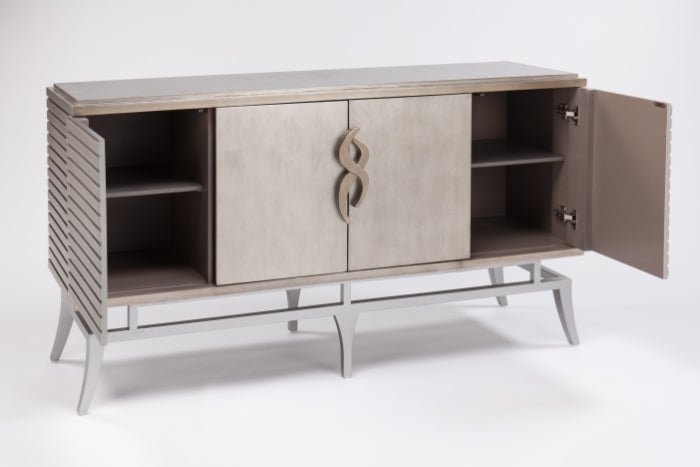 Warm Silverleaf Cabinet 2724-S with Metal Base & Optional Wall Mirror – Artmax - Home Elegance USA