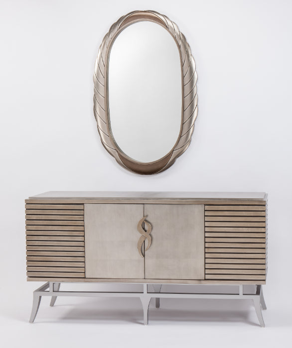 Warm Silverleaf Cabinet 2724-S with Metal Base & Optional Wall Mirror – Artmax - Home Elegance USA