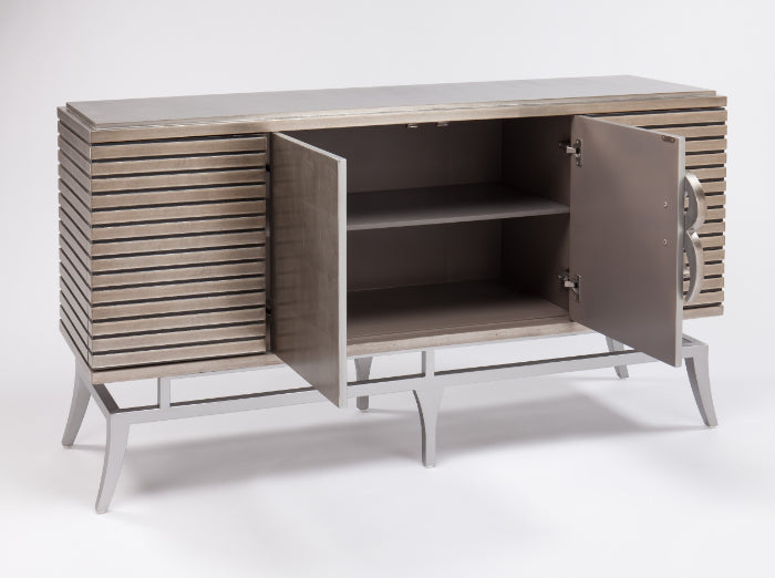 Warm Silverleaf Cabinet 2724-S with Metal Base & Optional Wall Mirror – Artmax - Home Elegance USA