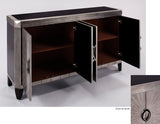 Decorative cabinet with open doors on a white background