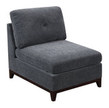 Ash Grey Chenille Fabric Modular Sectional 7pc Set Living Room Furniture U - Sectional Couch 2x Corner Wedge 3x Armless Chairs and 2x Ottomans Tufted Back Exposed Wooden Base