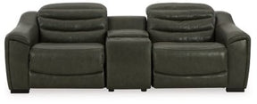 Ashley Dark Gray Center Line U63404S2 3 - Piece Power Reclining Loveseat with Console - Leather | Home Elegance USA