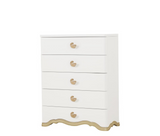 Ivory dresser with gold accents on a white background