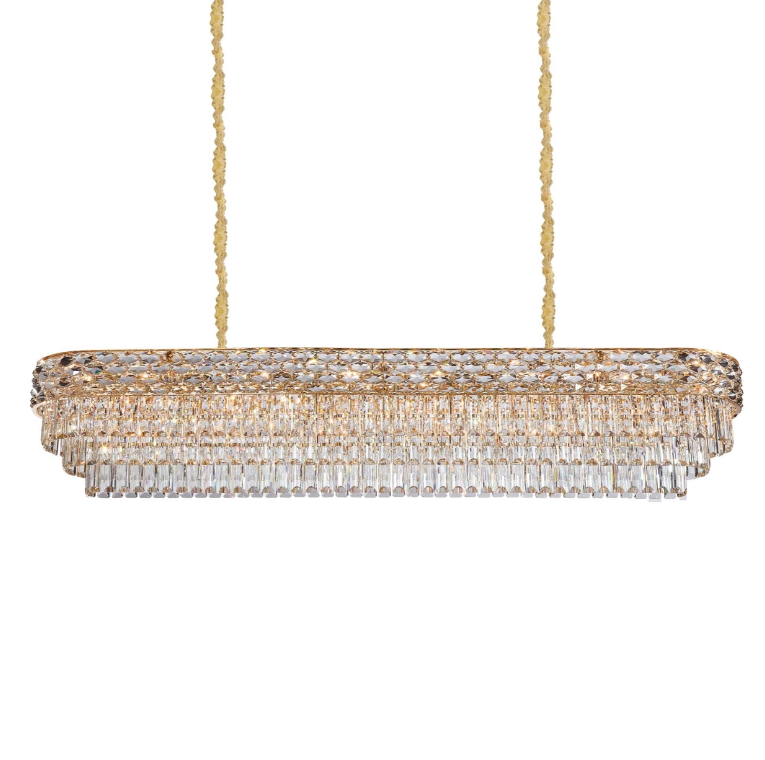 Aurelia 19-Light Rectangular Chandelier – Gold Crystal Luxury Linear Lighting Fixture
