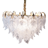 Autumn 13-Light Chandelier – Organic Frosted Glass Leaf Design Lighting Fixture