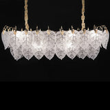 Autumn Rectangular Light Chandelier – Frosted Glass Leaf Design with Gold Accents