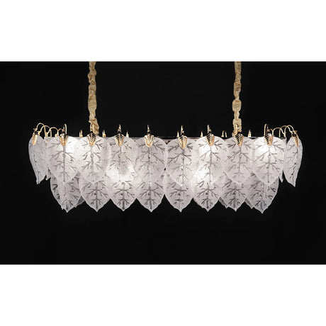 Autumn Rectangular Light Chandelier – Frosted Glass Leaf Design with Gold Accents