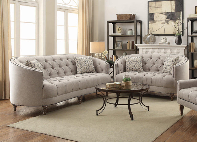Avonlea Linen-like Upholstered Tufted Sofa and Loveseat Grey by Coaster Furniture Coaster Furniture
