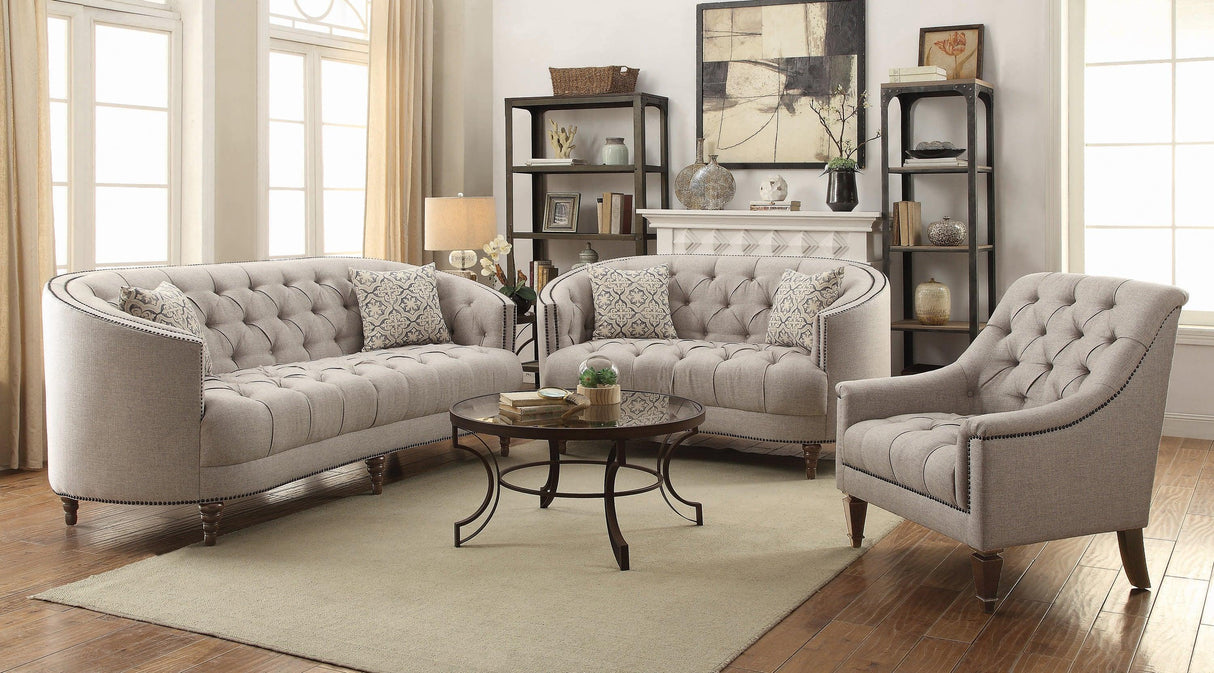Avonlea Sloped Arm Linen-like Upholstered Loveseat Grey by Coaster Furniture Coaster Furniture