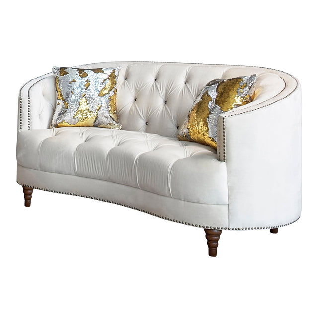 Avonlea Upholstered Sloped Arm Loveseat Champagne By Coaster Furniture - Home Elegance USA
