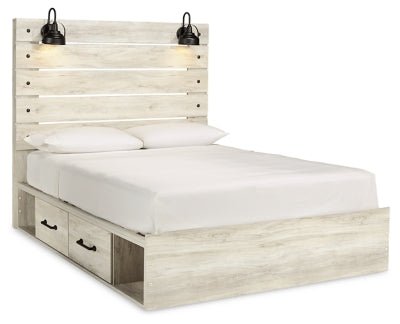 Ashley Whitewash Cambeck B192B24 Queen Panel Bed with 4 Storage Drawers | Home Elegance USA