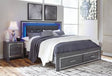 Ashley Gray Lodanna B214B11 King Panel Bed with 2 Storage Drawers | Home Elegance USA
