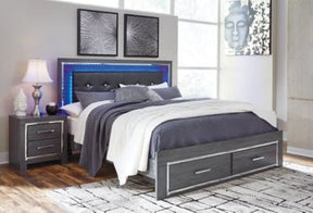 Ashley Gray Lodanna B214B11 King Panel Bed with 2 Storage Drawers | Home Elegance USA