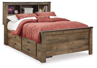 Ashley Brown Trinell B446B16 Full Bookcase Bed with 2 Storage Drawers | Home Elegance USA