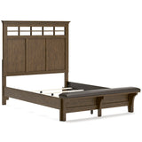 Shawbeck Queen Panel Bed Dark Brown Wood with Upholstered Bench – Benchcraft