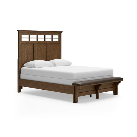 Shawbeck Queen Panel Bed Dark Brown Wood with Upholstered Bench – Benchcraft - sold by Home Elegance USA