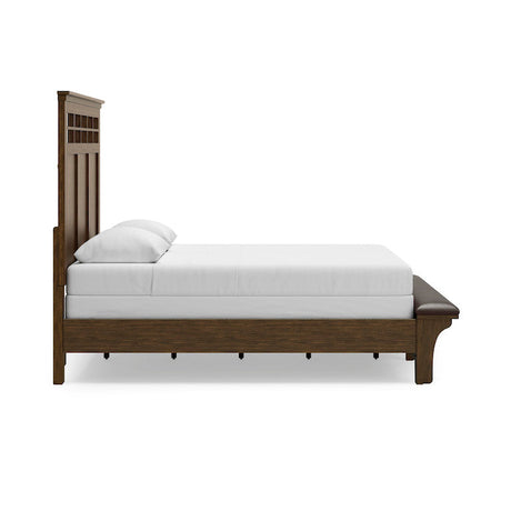 Shawbeck Queen Panel Bed Dark Brown Wood with Upholstered Bench – Benchcraft - sold by Home Elegance USA